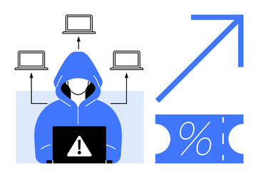 cybersecurity threats hacker at work with rising vector image