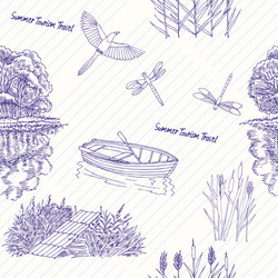 Seamless pattern with boat and trees vector