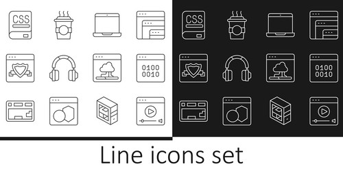 Set line online play video binary code laptop vector