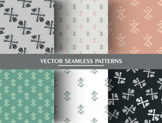 Set seamless pattern with skulls and bones vector