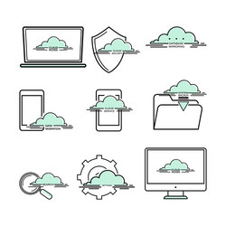 cloud storage networking icons set line vector image