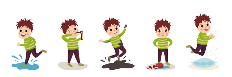 Naughty little boy playing and misbehaving Vector Image