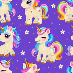 seamless pattern with cute little unicorns vector image