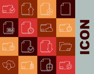 set line document folder with star clock add new vector image
