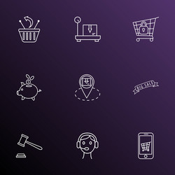 commerce icons line style set with call center vector