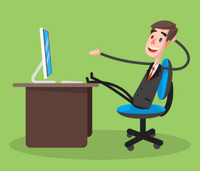 Businessman smiling using computer vector