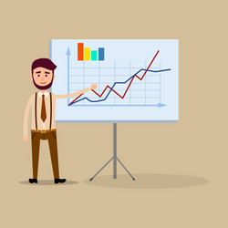 manager standing near placard with charts flat vector