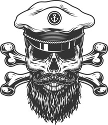 Vintage Skull with Beard & Hat Vector Image