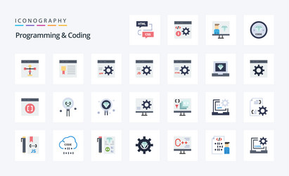 25 programming and coding flat color icon pack vector image