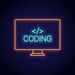 coding neon sign pc monitor with programming vector