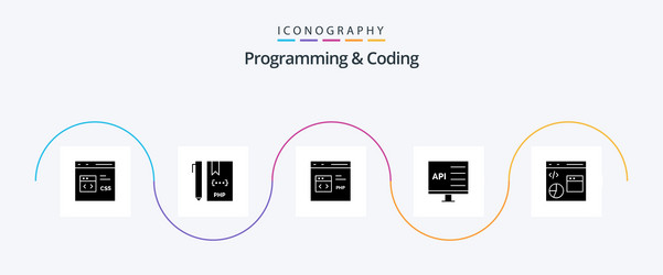 programming and coding glyph 5 icon pack vector image
