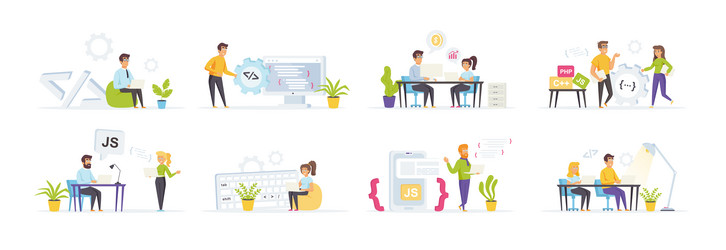 software development set with people characters vector image