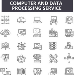 computer and data processing service line icons vector image