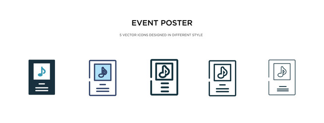 Event poster icon in different style two colored vector