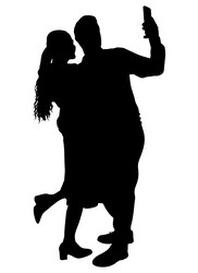 man and woman make selfies on phone silhouette Vector Image
