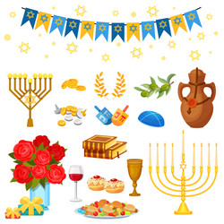 set objects traditional jewish holiday vector