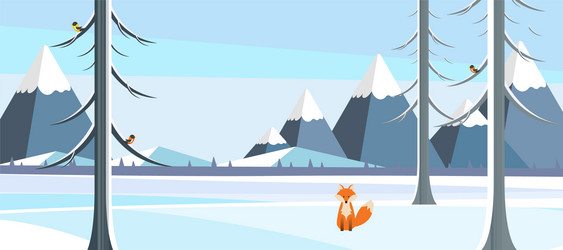 winter landscape with fox in flat style Vector Image