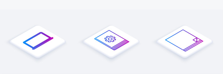 Set isometric line laptop user manual and file vector