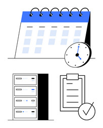 calendar clock checklist and server elements vector image