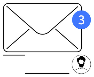 email notification with new message count and user vector image