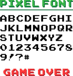 Pixel font with 39 symbols and text game over vector