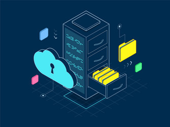 isometric big data storage and cloud computing vector image