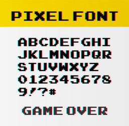 Pixel font with 39 symbols and text game over vector