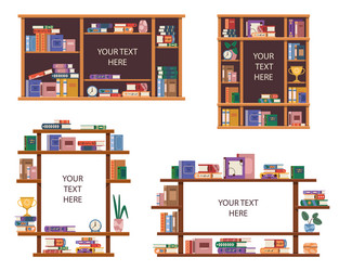 set of bookshelf mockup bookcase with text vector image