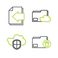 set line delete folder cloud and shield storage vector image