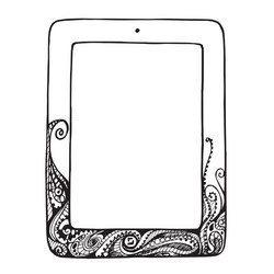 sketch tablet computer with curls doodle ornament vector