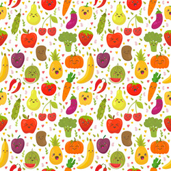 Seamless pattern with fresh vegetables and fruits vector