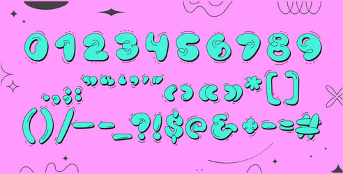 Bubble font inflated shape numbers and Royalty Free Vector