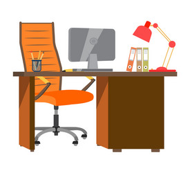 workplace in office with table computer chair vector