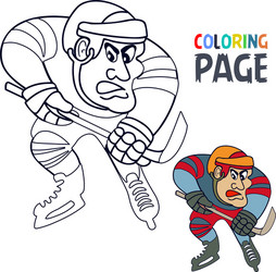 Coloring page with hockey player cartoon vector