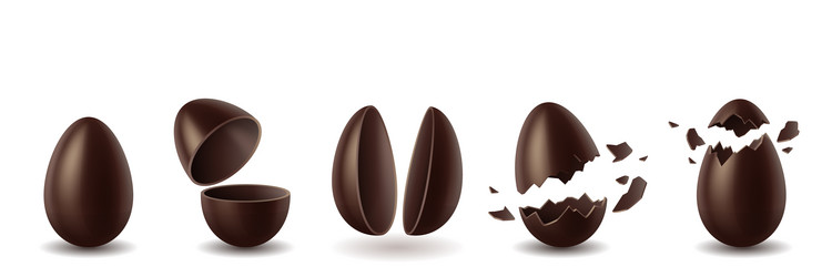 Dark chocolate eggs broken and cracked eggshell vector