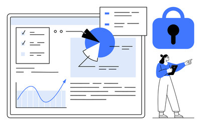 data security analysis with charts and lock symbol vector image