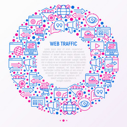 Web traffic concept in circle with thin line icons vector