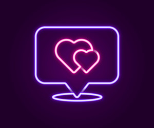 glowing neon line map pointer with heart icon vector image