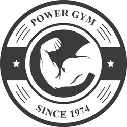 gym badge - bodybuilder hand sport emblem vector