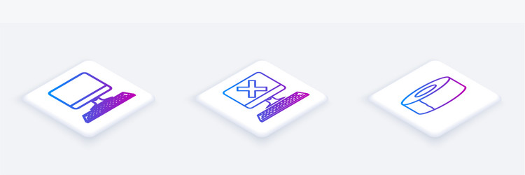 Set isometric line computer monitor with keyboard vector
