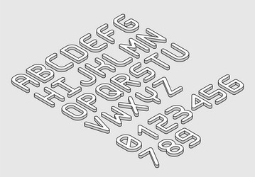 White isometric font alphabet in thin line style vector