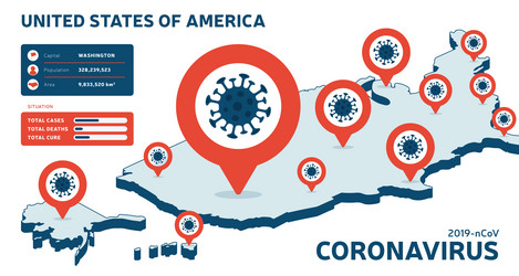 covid-19 usa isometric map confirmed cases cure vector