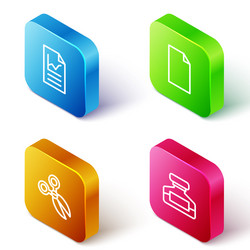 Set isometric line document with graph chart vector