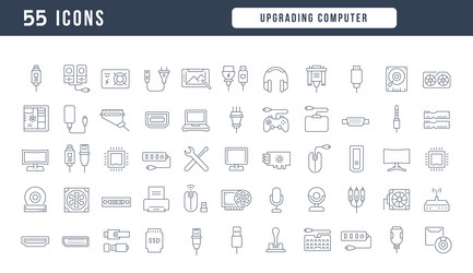 set of linear icons upgrading computer vector image