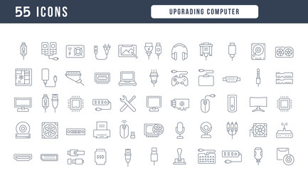 Set of linear icons upgrading computer vector