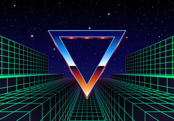synthwave frame with chrome triangle and 80s vector image