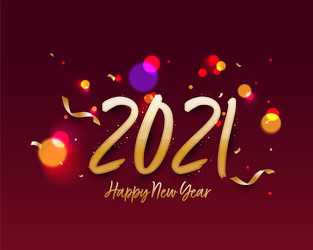 Golden 2021 happy new year text with confetti vector