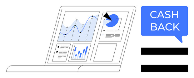 laptop display with data analysis graphs and cash vector image