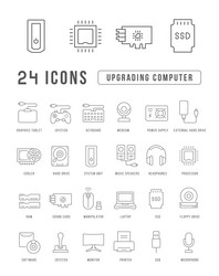 set of linear icons upgrading computer vector