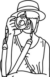 Woman Taking Photos Sketch Vector Image